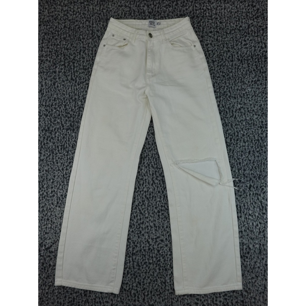 Princess Polly Wide Leg Jeans Womens 2 Off-White Distressed High Rise Denim